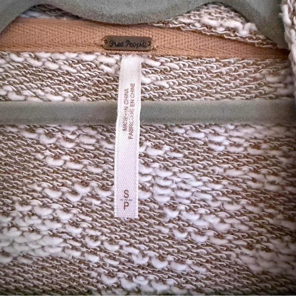 Free People Taupe & Cream Draped Open Cardigan